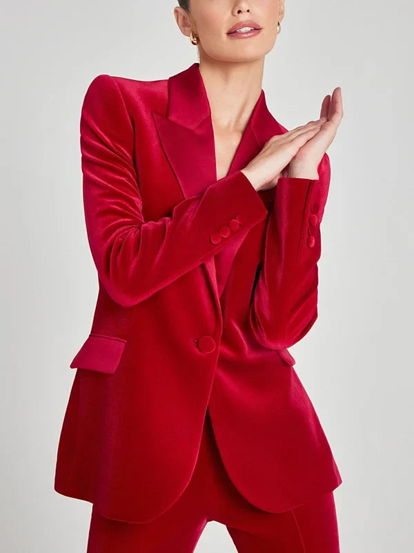 Sofia | Blazer en velours rouge à revers en pointe