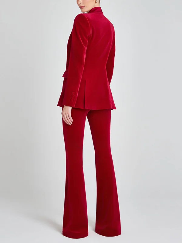 Sofia | Blazer en velours rouge à revers en pointe