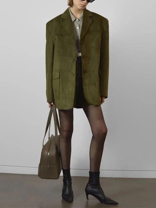 Sofia | Blazer oversize en daim vert kaki