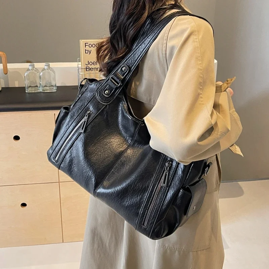 Uma — Sac porté épaule à double zip, grande contenance