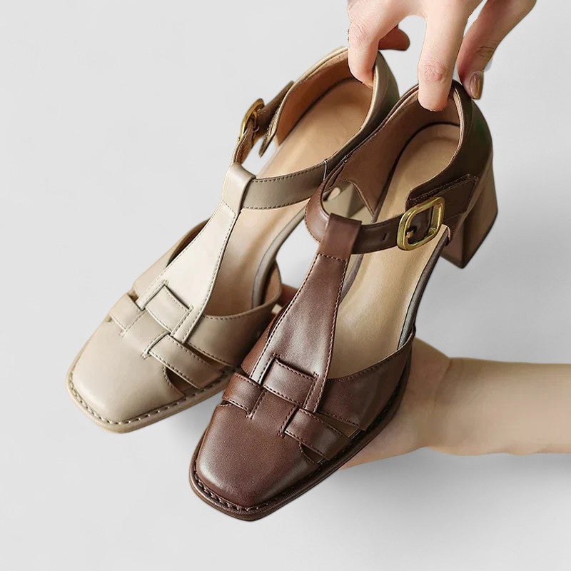 Scarlett – Sandales à talons blocs T-Strap confort orthopédique