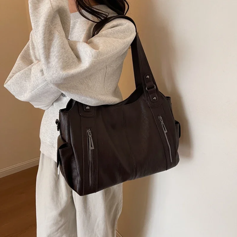 Uma — Sac porté épaule à double zip, grande contenance