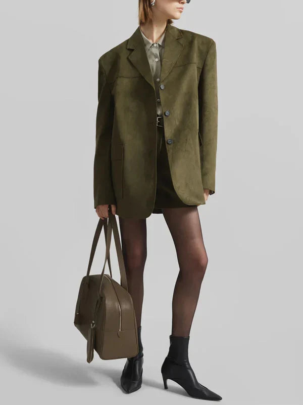 Sofia | Blazer oversize en daim vert kaki