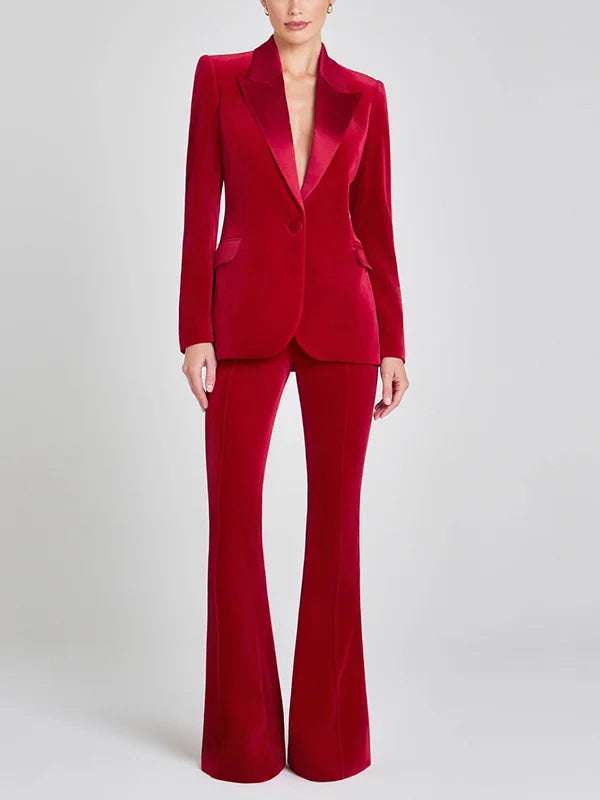 Sofia | Blazer en velours rouge à revers en pointe