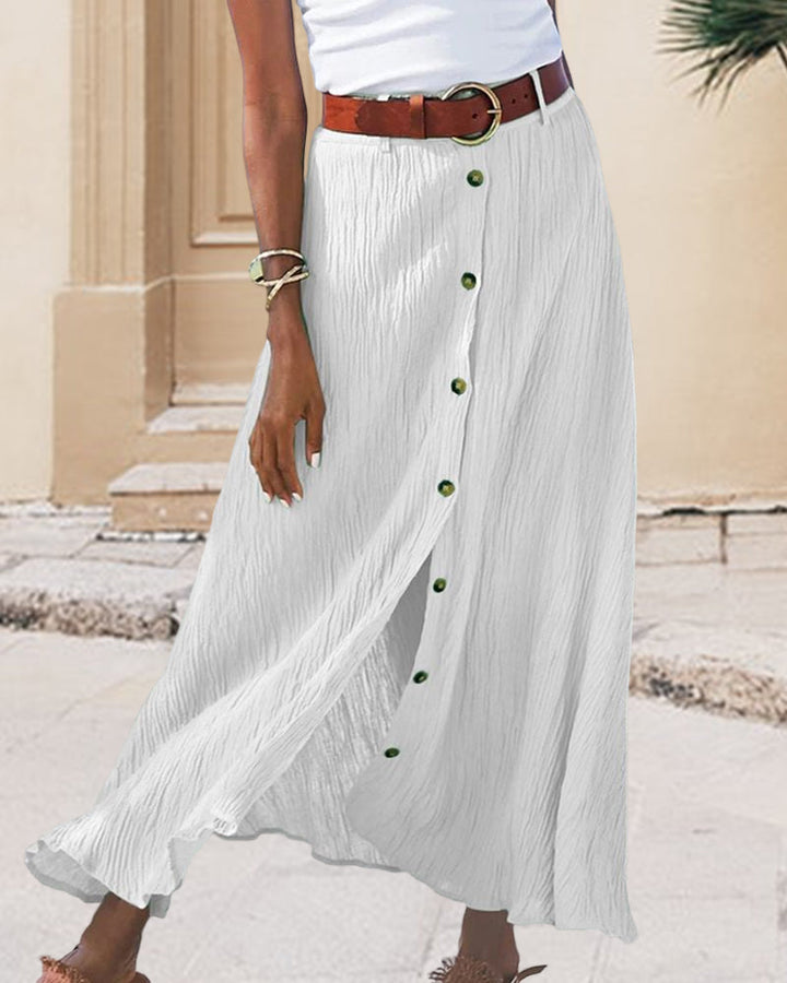Syndy - Jupe fluide élégante à boutons raffinés