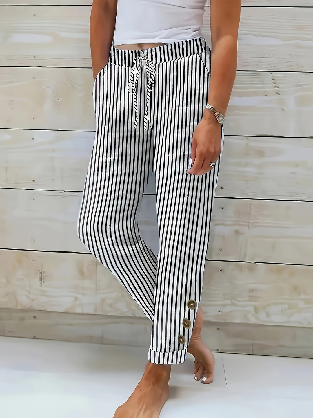 Raquelle - Pantalon Décontracté à Rayures Élégantes