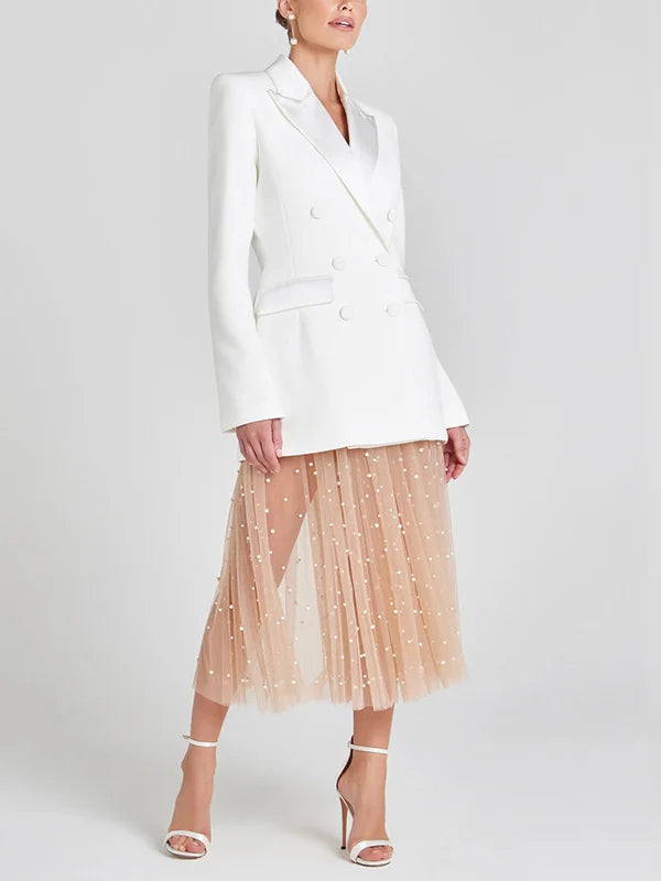 Sofia | Blazer croisé en satin blanc