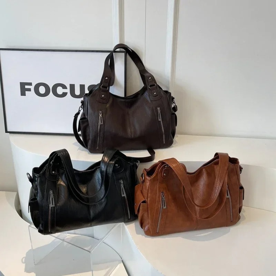 Uma — Sac porté épaule à double zip, grande contenance
