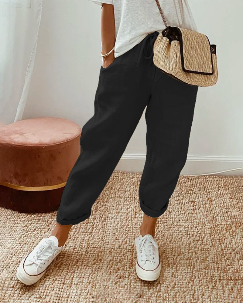 Pantalon Élégant en Tissu Fluide et Confortable