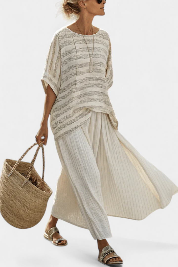Westlyn | Haut rayé en bambou ultra-doux &amp; pantalon fluide en lin
