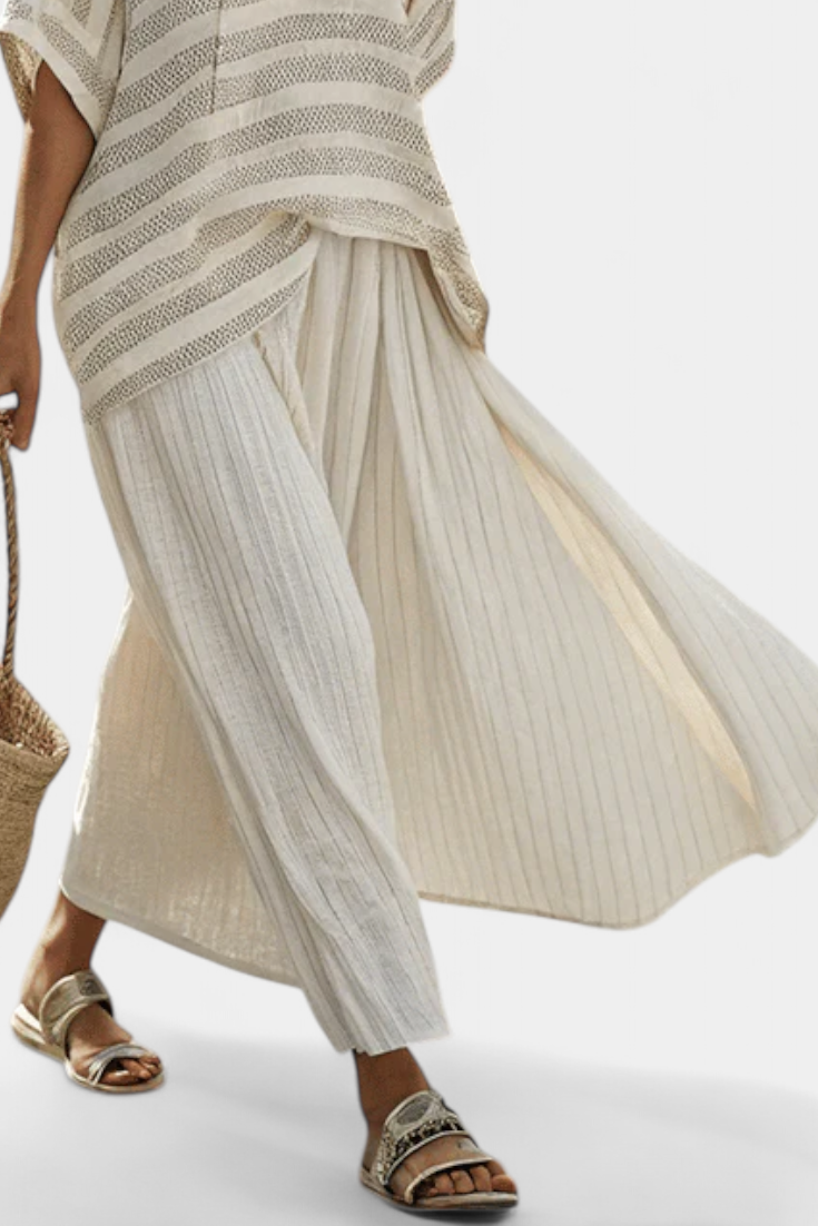 Westlyn | Haut rayé en bambou ultra-doux &amp; pantalon fluide en lin