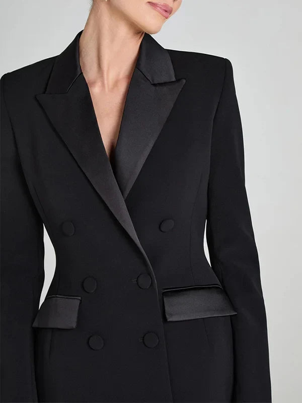 Sofia | Blazer réversible en satin noir à double boutonnage