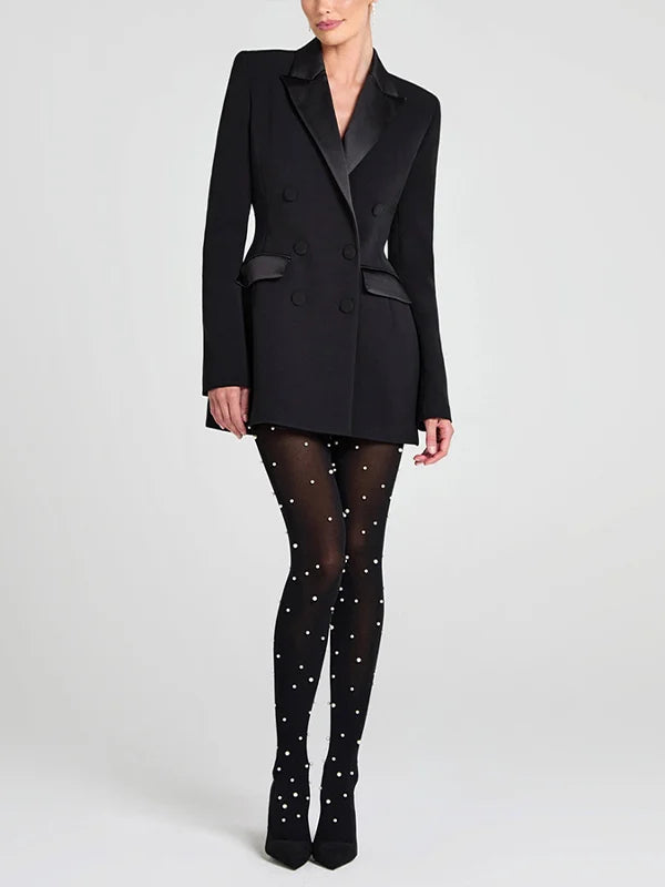 Sofia | Blazer réversible en satin noir à double boutonnage
