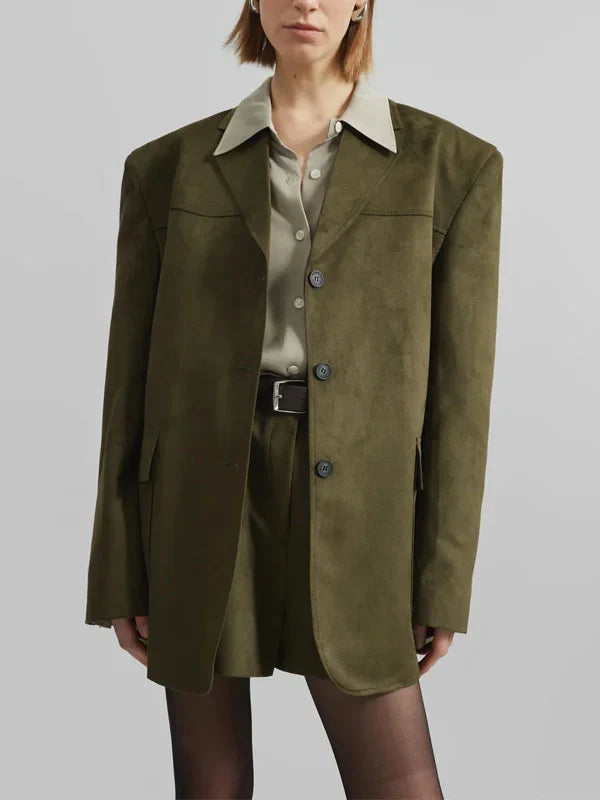 Sofia | Blazer oversize en daim vert kaki