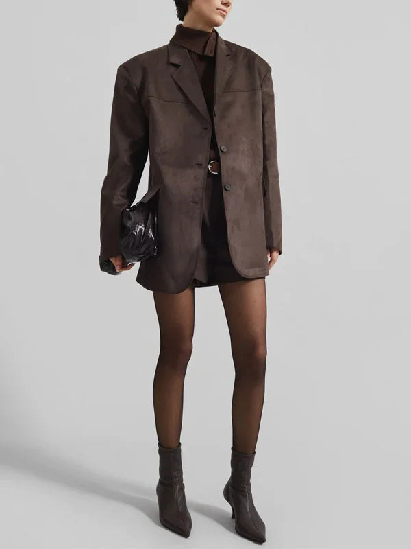 Sofia | Blazer oversize en daim marron