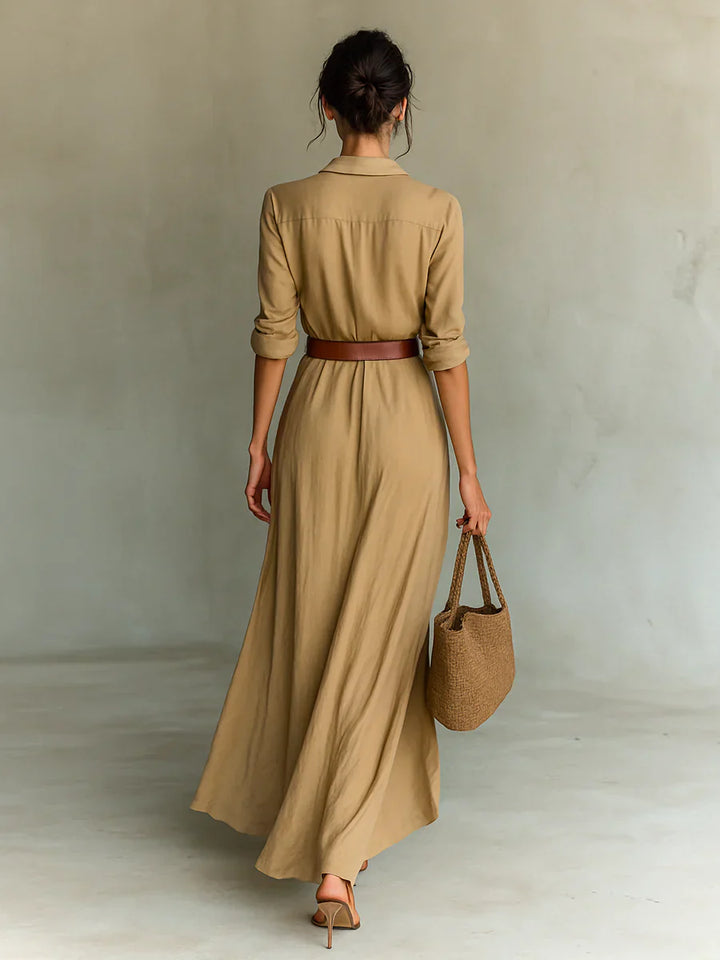 Camille™ | Robe Maxi à Revers et Ceinture Cintrée