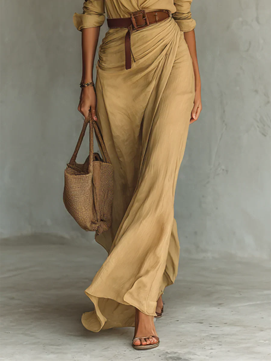 Camille™ | Robe Maxi à Revers et Ceinture Cintrée