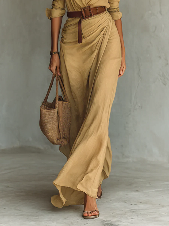 Camille™ | Robe Maxi à Revers et Ceinture Cintrée