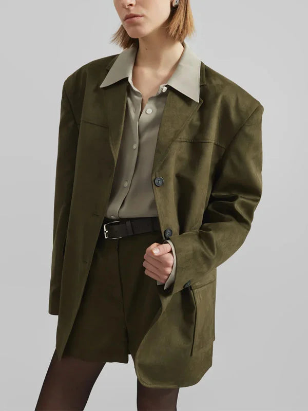 Sofia | Blazer oversize en daim vert kaki