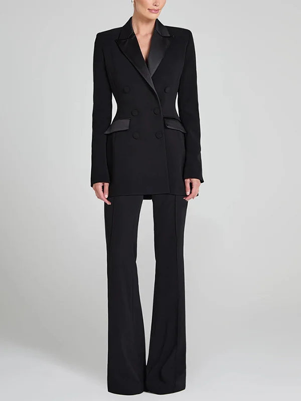 Sofia | Blazer réversible en satin noir à double boutonnage