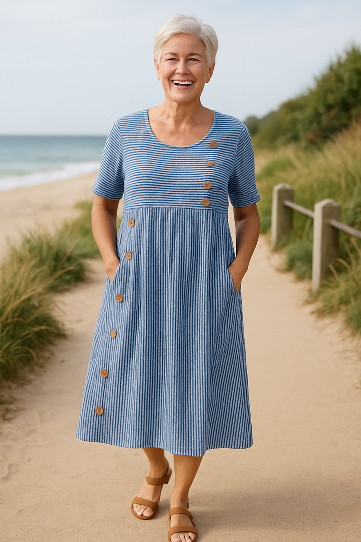 Brienne | Robe Midi Rayée – Confort Serein, Confiance Quotidienne