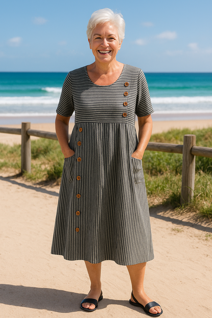 Brienne | Robe Midi Rayée – Confort Serein, Confiance Quotidienne