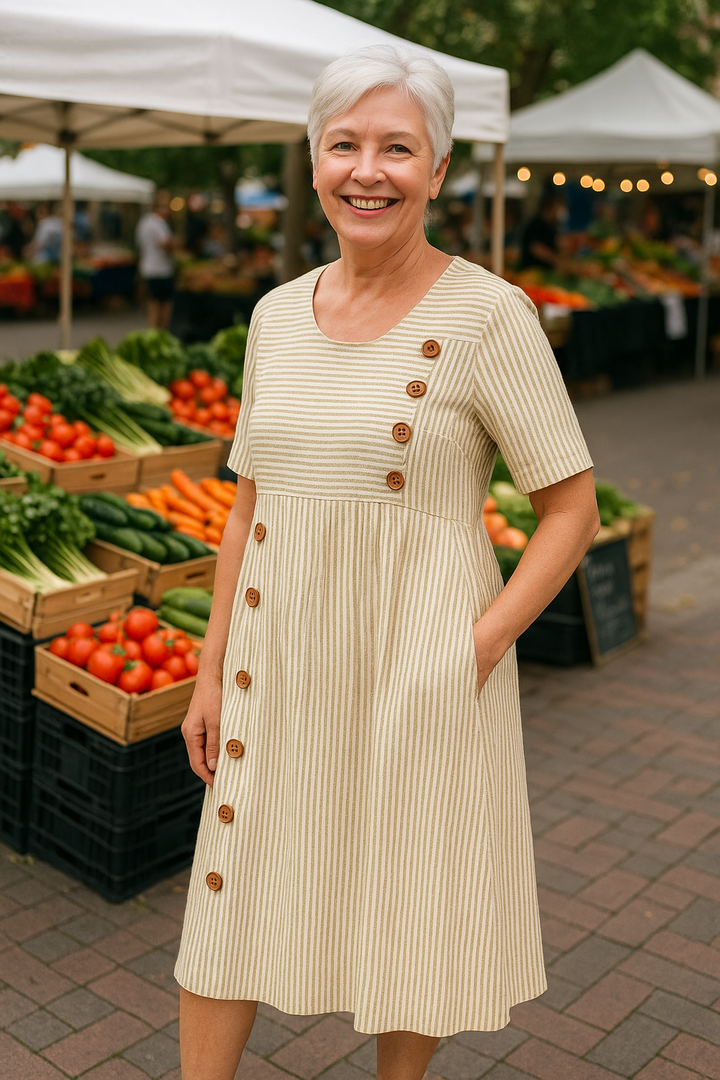 Brienne | Robe Midi Rayée – Confort Serein, Confiance Quotidienne