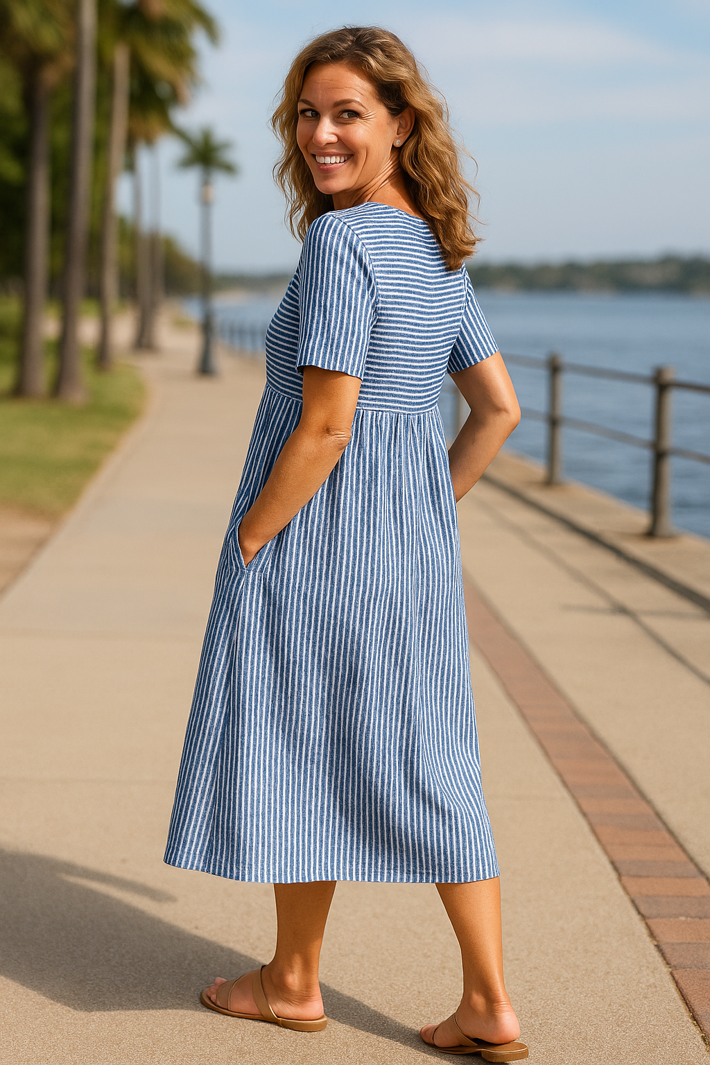 Robe Midi Rayée Louise – Confort Serein, Confiance Quotidienne