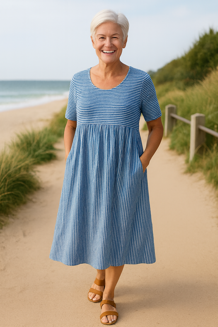 Robe Midi Rayée Louise – Confort Serein, Confiance Quotidienne