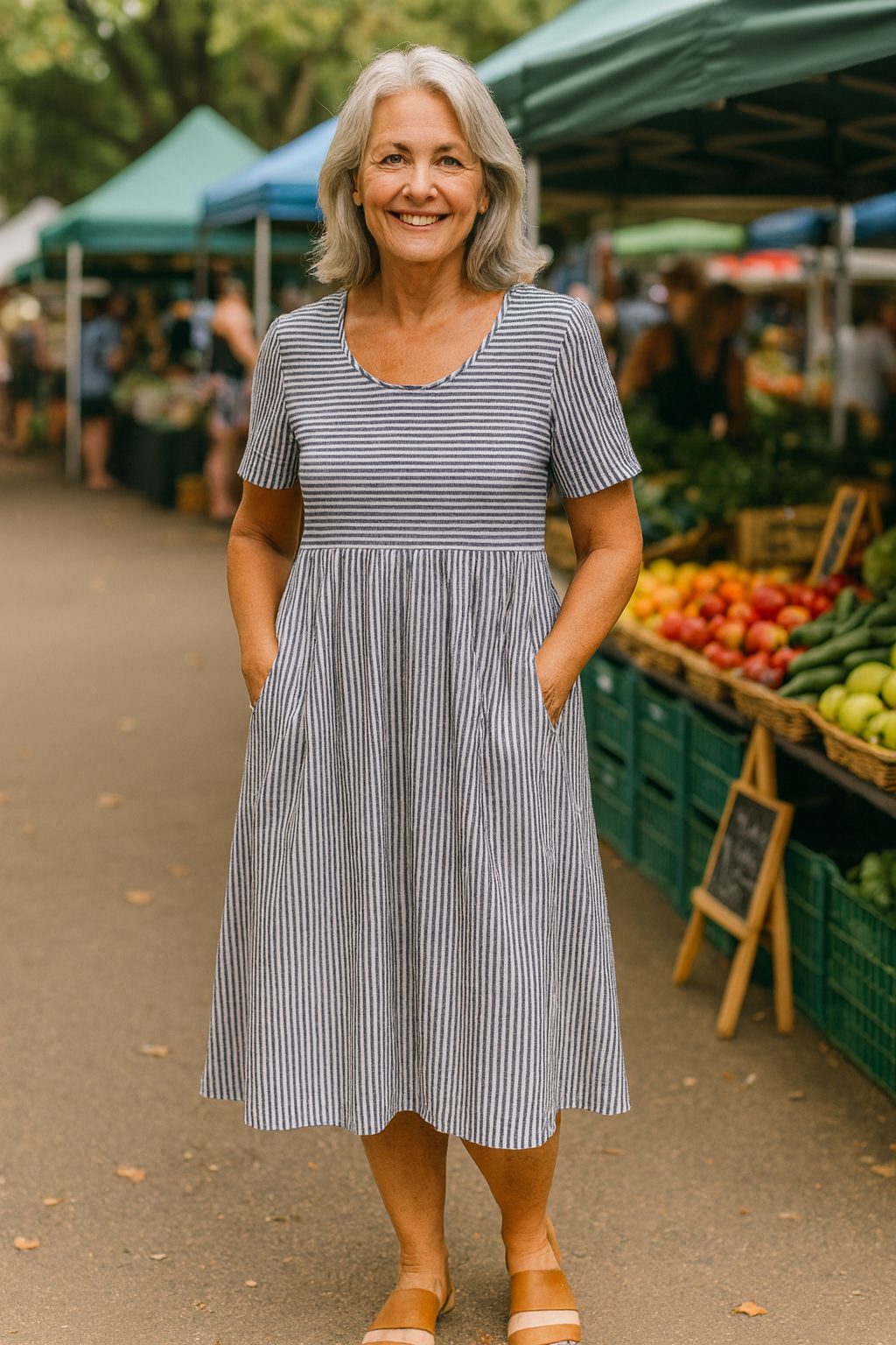Robe Midi Rayée Louise – Confort Serein, Confiance Quotidienne