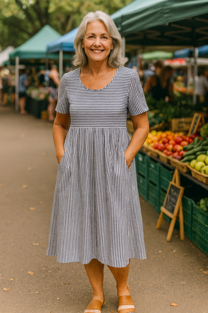 Robe Midi Rayée Louise – Confort Serein, Confiance Quotidienne