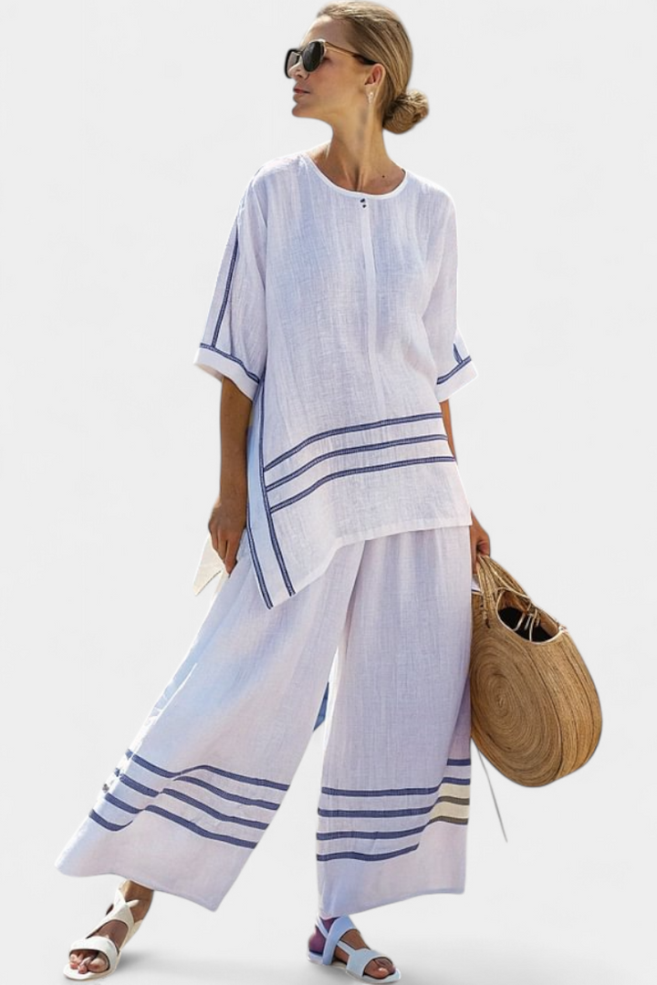 Wynric | Top asymétrique rayé chic &amp; pantalon audacieux