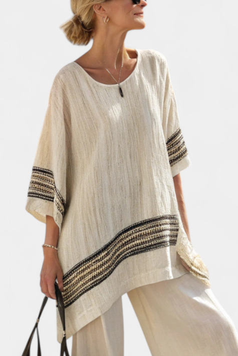 Harlowe | Ensemble chic en lin à rayures noires : top et pantalon fluide