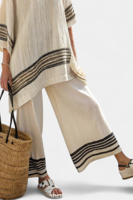 Harlowe | Ensemble chic en lin à rayures noires : top et pantalon fluide