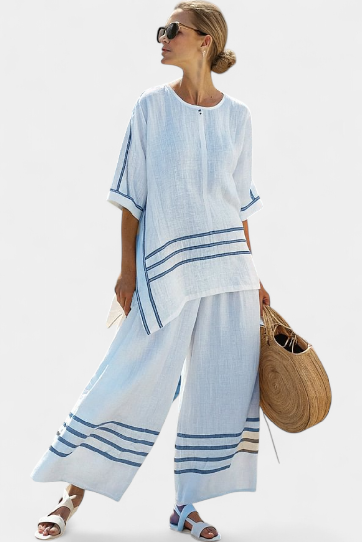 Wynric | Top asymétrique rayé chic &amp; pantalon audacieux
