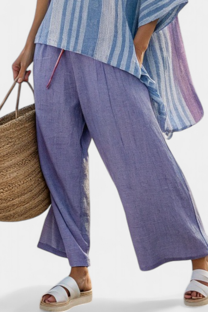 Zellora | Duo élégant : top lavande &amp; bleu ciel et pantalon en lin