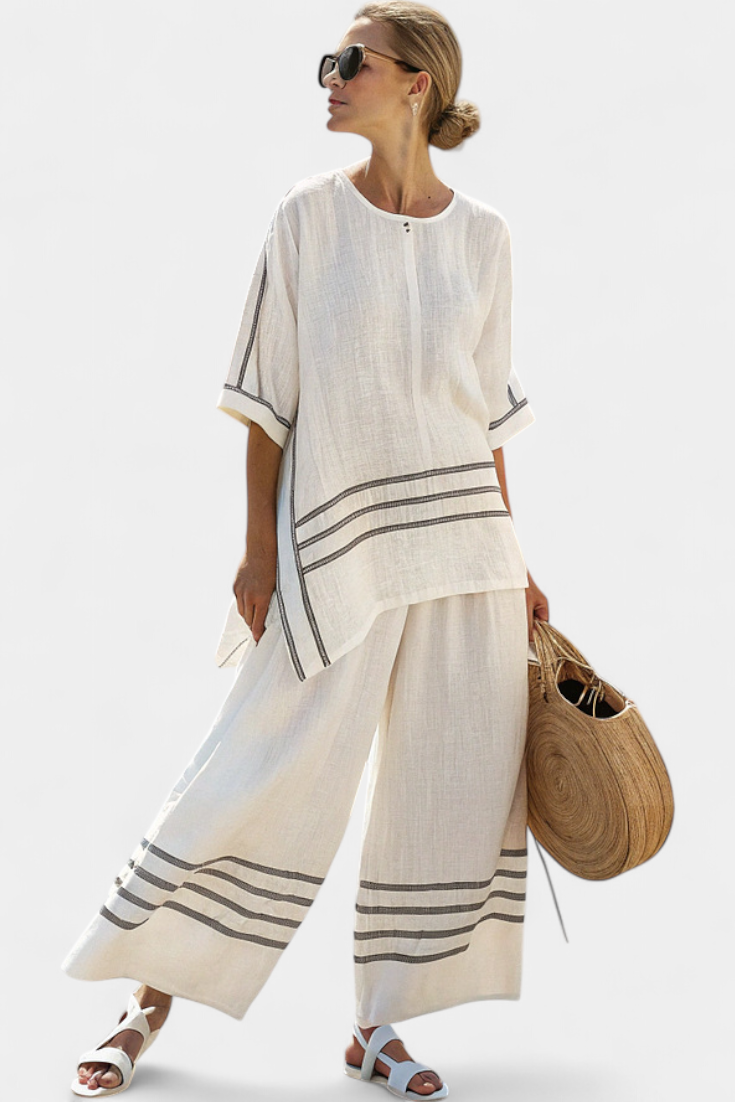 Wynric | Top asymétrique rayé chic &amp; pantalon audacieux