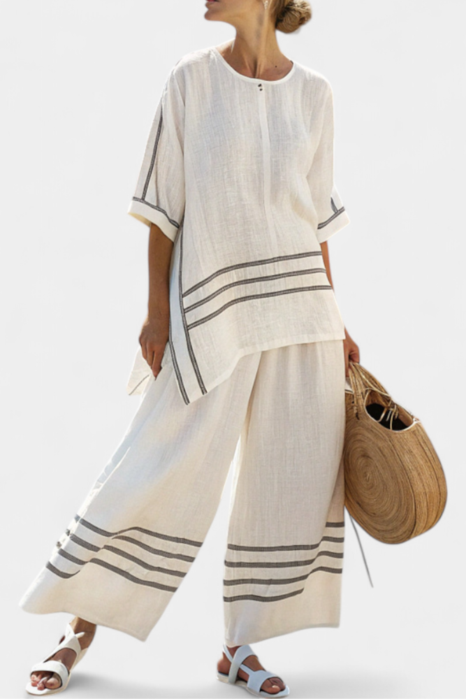Wynric | Top asymétrique rayé chic &amp; pantalon audacieux