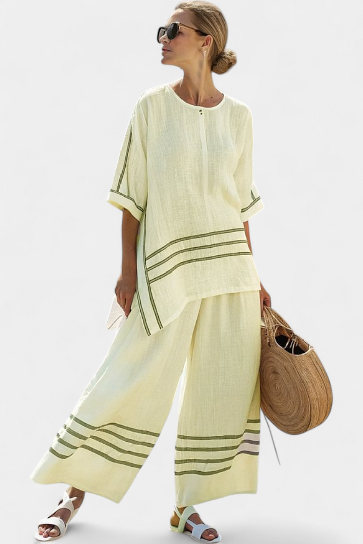 Wynric | Top asymétrique rayé chic &amp; pantalon audacieux