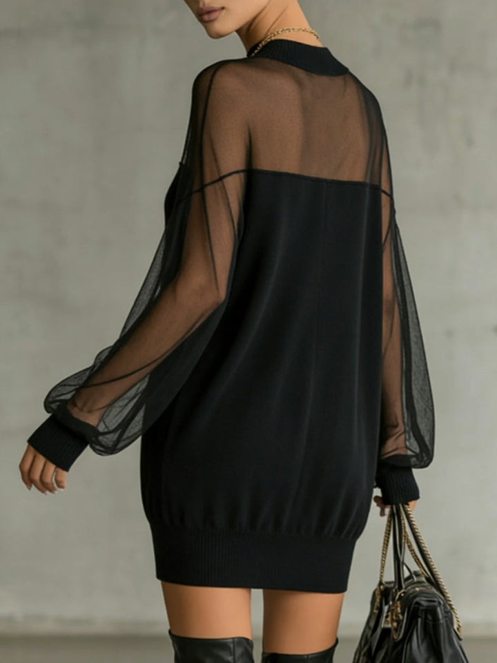 Amélie™ | Élégante Robe Mini Noire à Manches en Maille