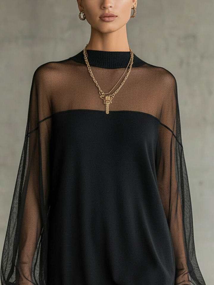 Amélie™ | Élégante Robe Mini Noire à Manches en Maille