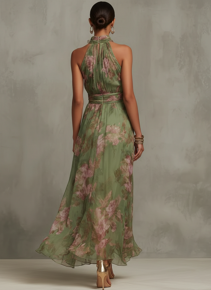 Florine™ | Robe Maxi Verte à Imprimé Floral