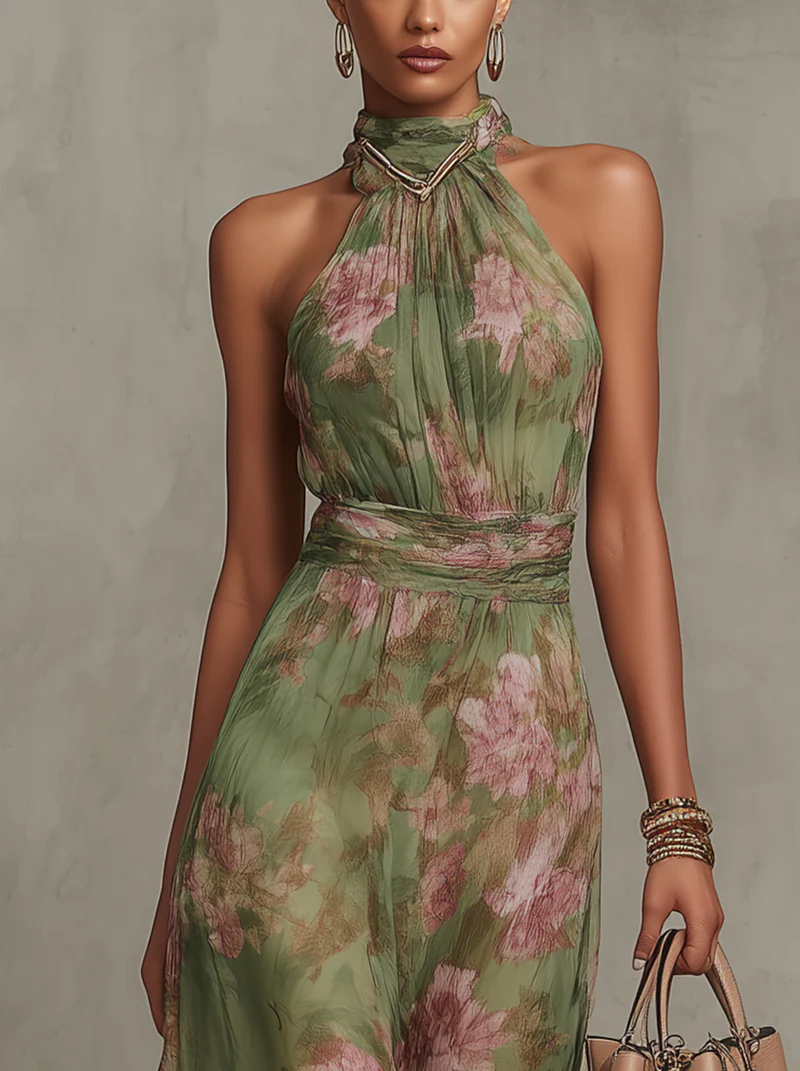 Florine™ | Robe Maxi Verte à Imprimé Floral