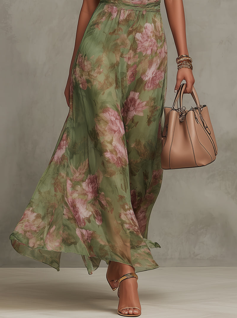 Florine™ | Robe Maxi Verte à Imprimé Floral
