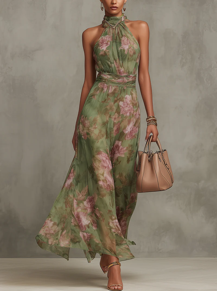 Florine™ | Robe Maxi Verte à Imprimé Floral
