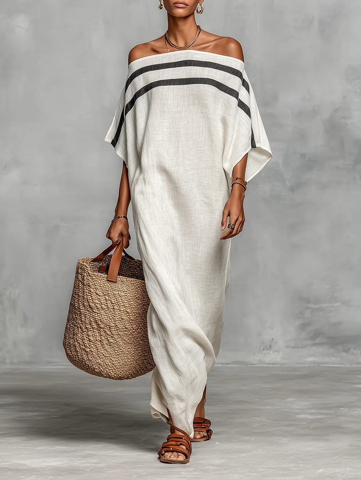 Aveline™ | Robe Maxi Bardot à Manches Chauve-Souris