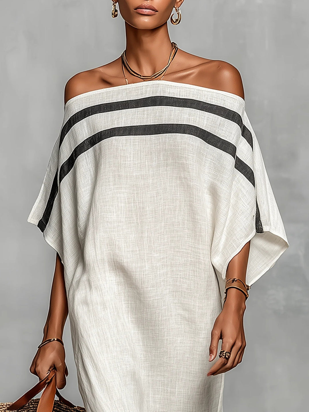 Aveline™ | Robe Maxi Bardot à Manches Chauve-Souris