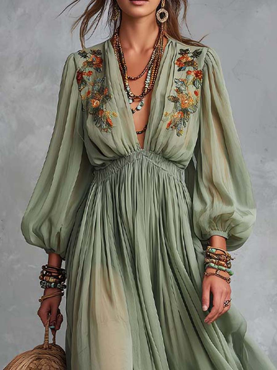 Élodine™ | Robe Maxi Bohème à Motif Floral