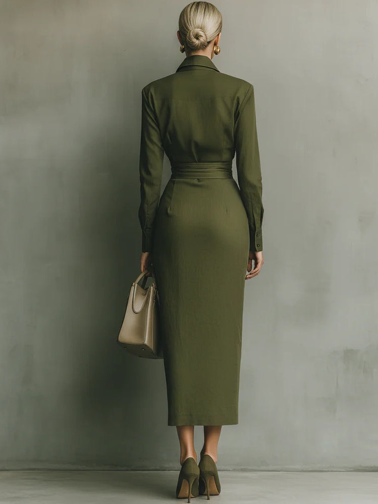 Noëlle™ | Robe Maxi en Vert Olive