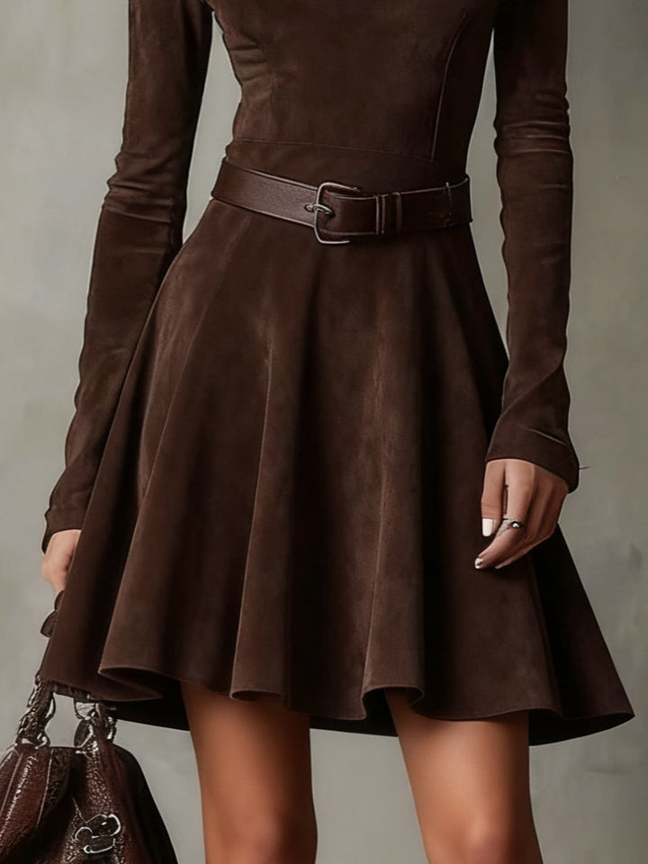 Noémie™ | Robe Mini Vintage en Daim Marron Foncé